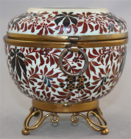 A Bohemian yellow-tinted enamelled glass box and cover, late 19th century, 10.5cm